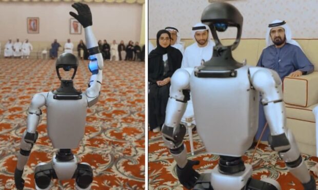 ربات انسان‌نمایی که با حاکم دبی احوال‌پرسی می‌کند